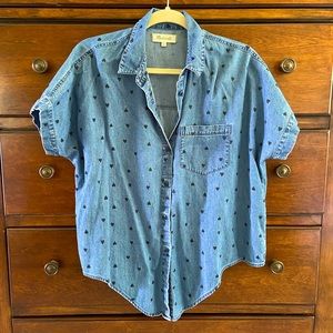 Madewell Denim Tie-Front Shirt in Heart Print